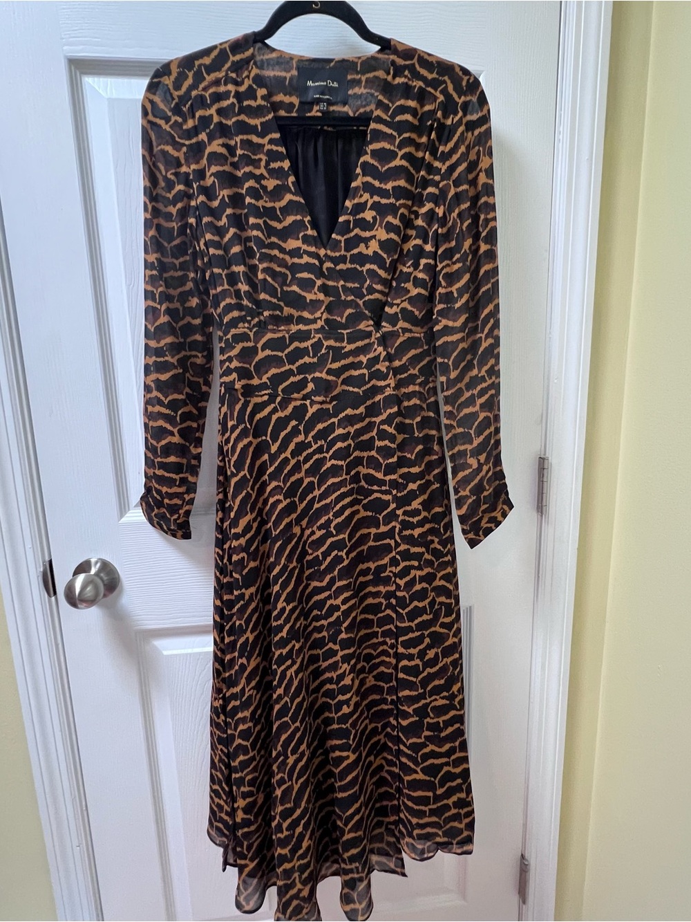 Massimo Dutti Women’s Midi Wrap Shirt Dress Animal Print Fall Brown Size 4